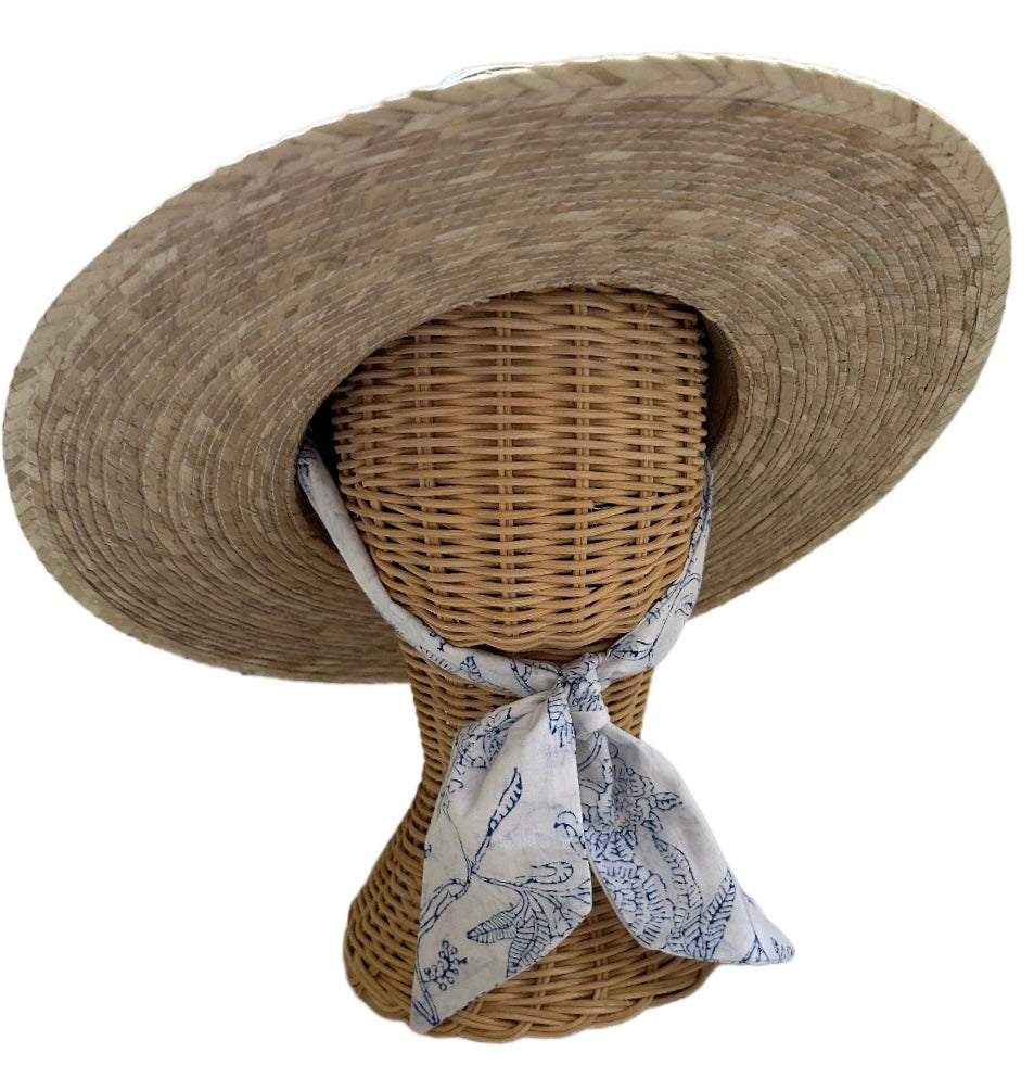 Zinnia Sun Hat - Blue Thistle Block Print Hat Scarf