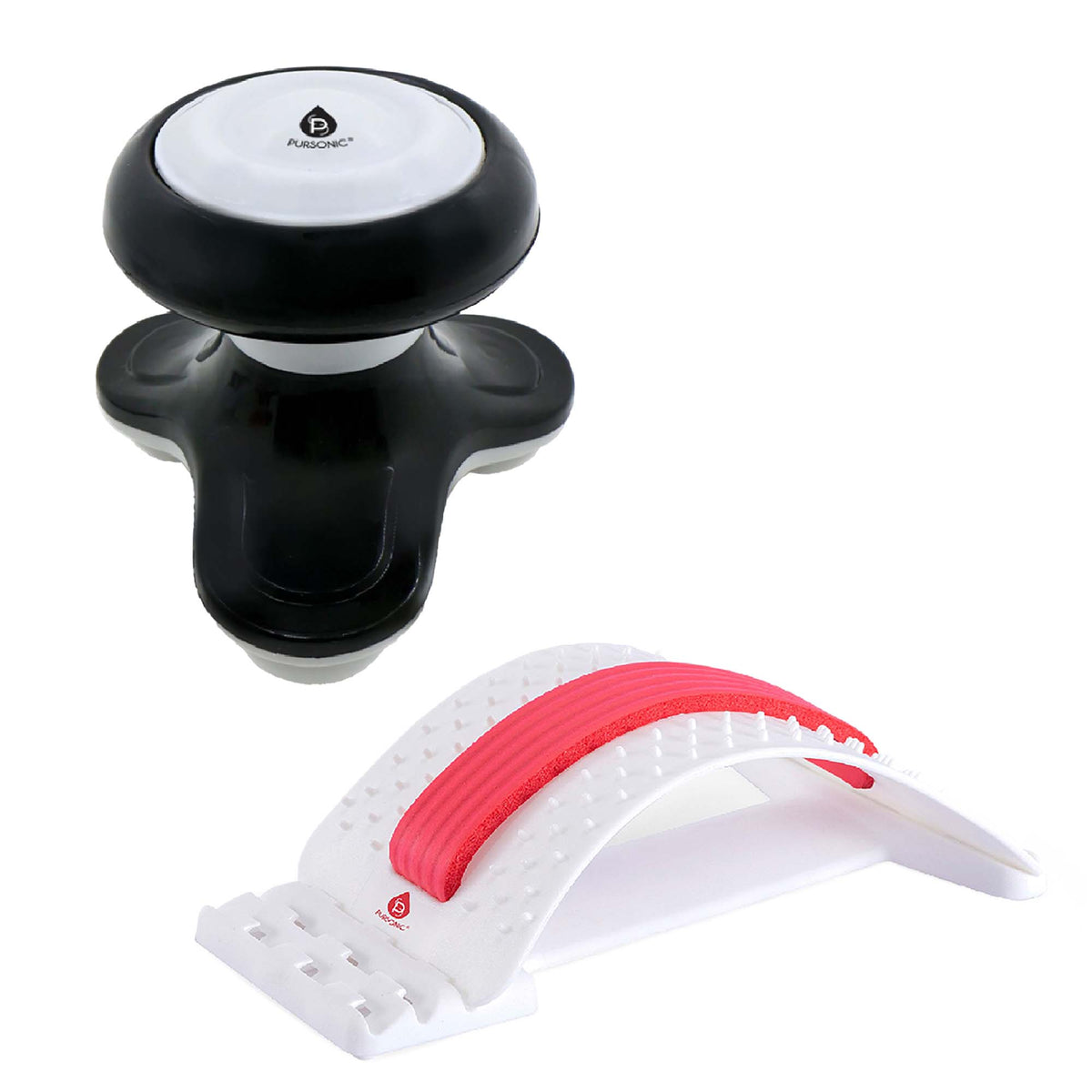Paquete de relajación corporal total Pursonic: masajeador deportivo eléctrico de mano + dispositivo de estiramiento de espalda