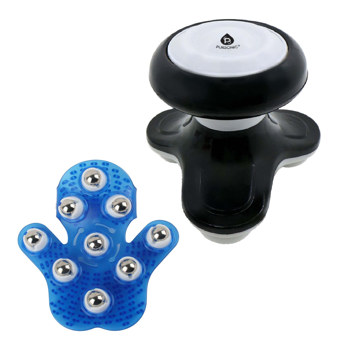 Paquete de relajación y recuperación Pursonic: Guante de masaje con forma de palma + Masajeador deportivo eléctrico de mano
