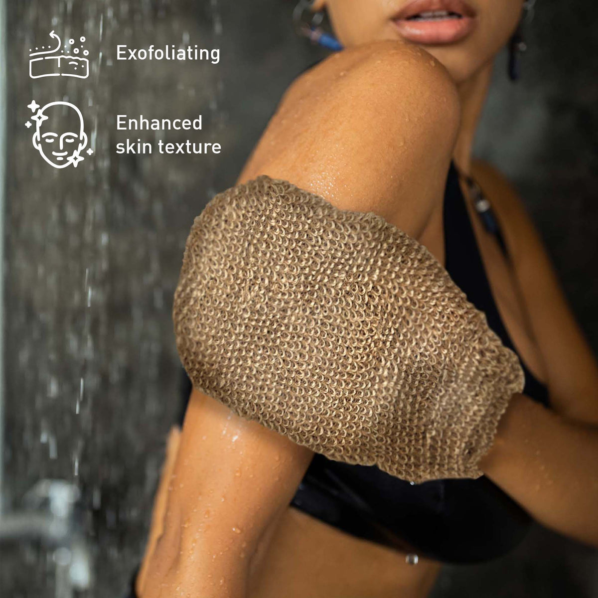 Paquete de bienestar de fin de semana: Guante de masaje de palma, masajeador de pies con calefacción, aceite de coco y guante de baño exfoliante.