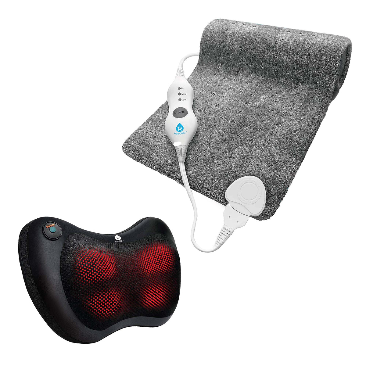 Set de terapia con masajeador Shiatsu y almohadilla térmica Pursonic