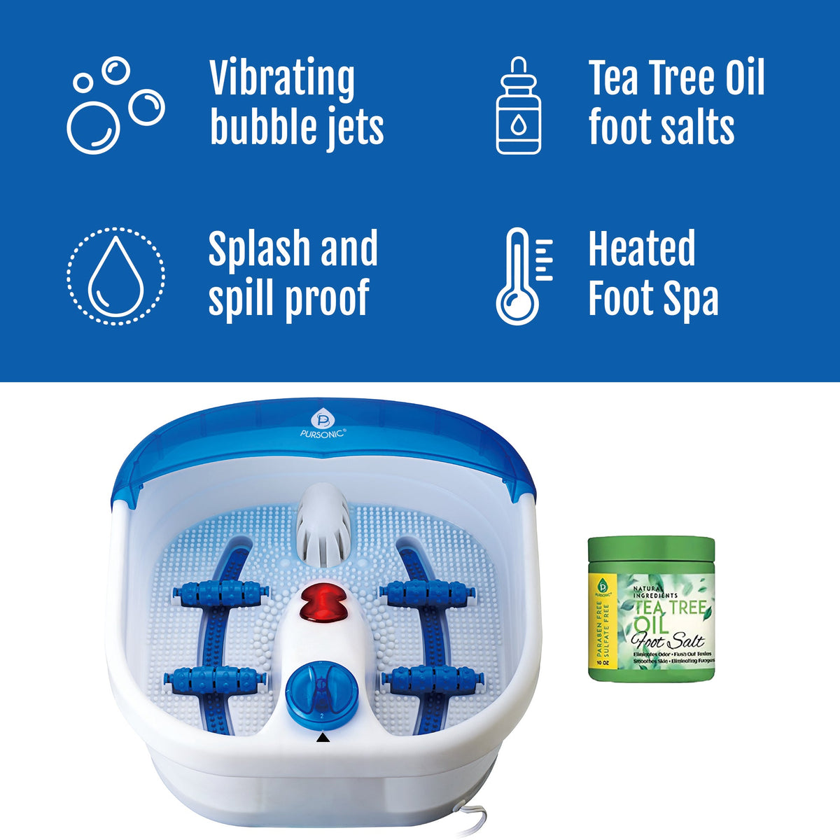 Masajeador de pies con aceite de árbol de té y exfoliante de sal (función de calor)