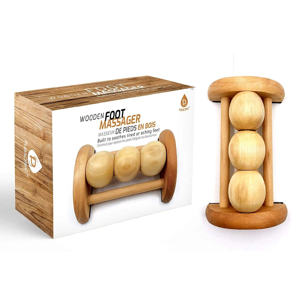 Rodillo masajeador de pies de madera totalmente natural