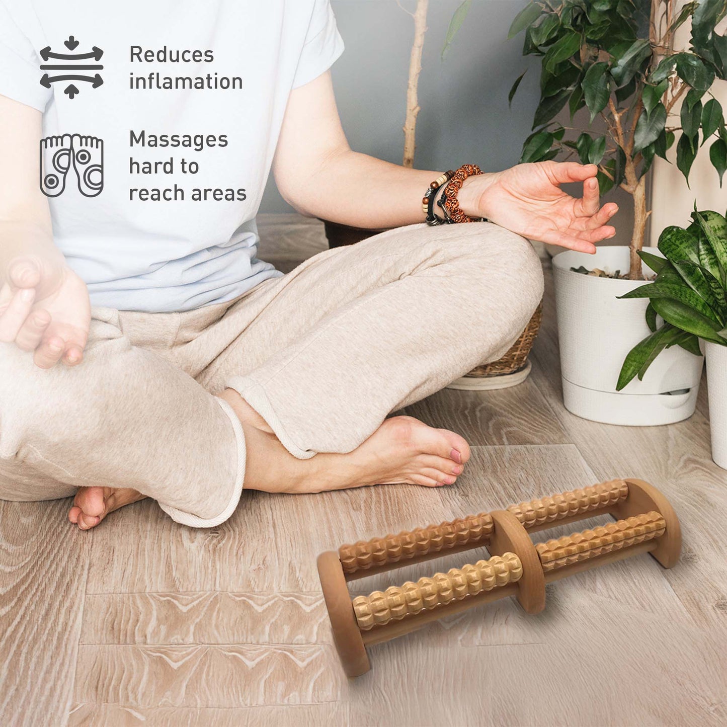 Wooden Foot Massager with Dual Rollers