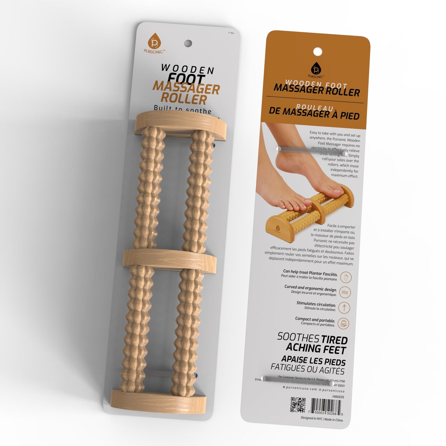 Wooden Foot Massager with Dual Rollers