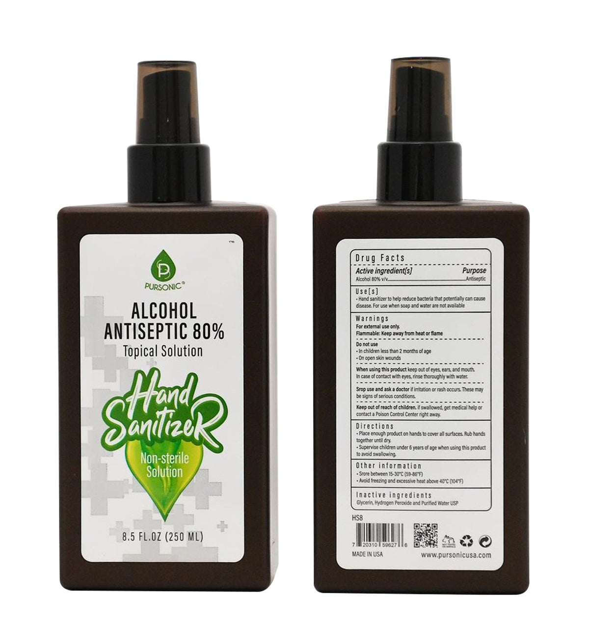 Desinfectante de manos humectante Pursonic con 80 % de alcohol (8 oz)