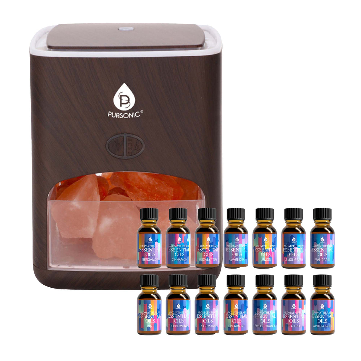 Difusor de sal del Himalaya y set de 14 aceites esenciales