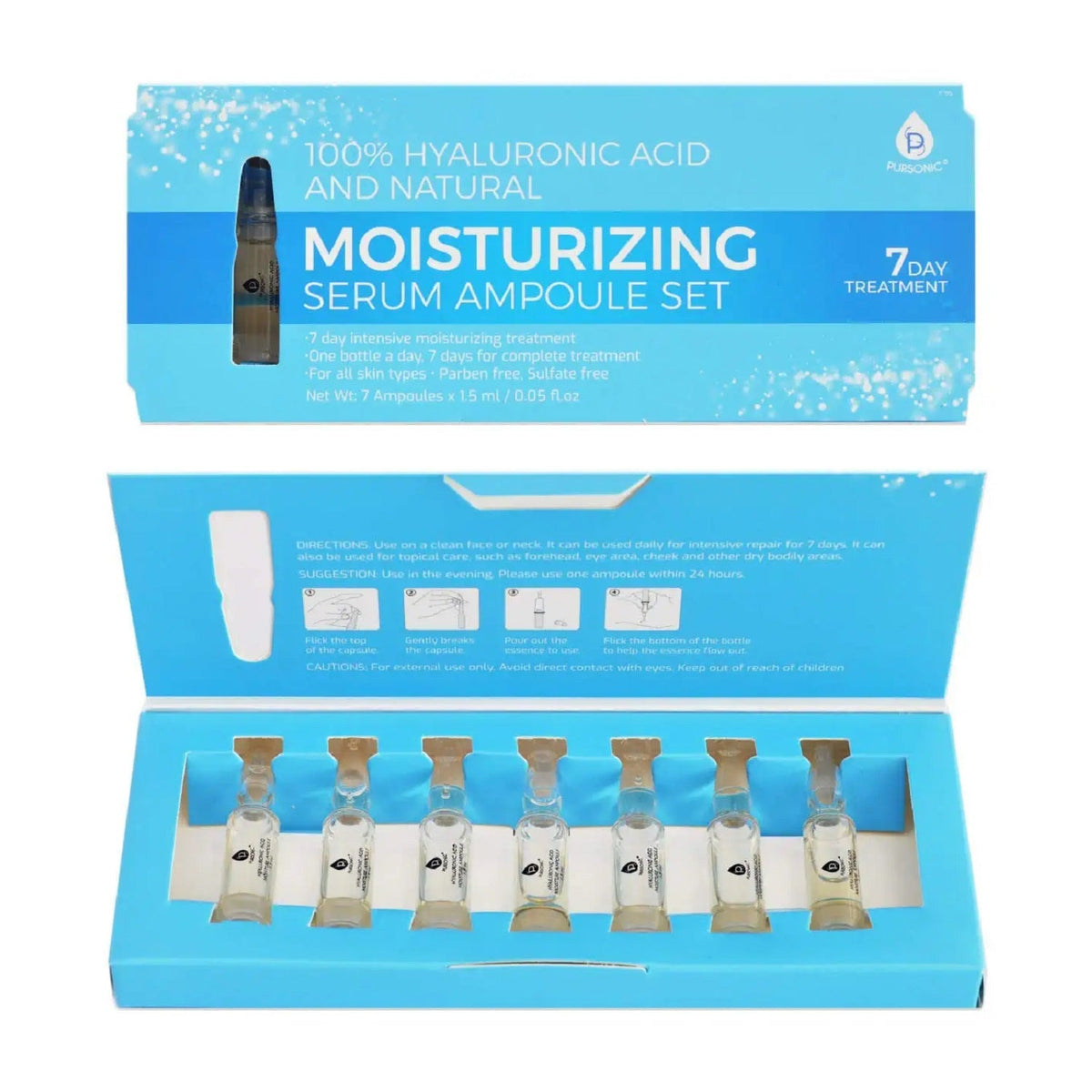 Set de ampollas de suero hidratante natural y ácido hialurónico 100 %