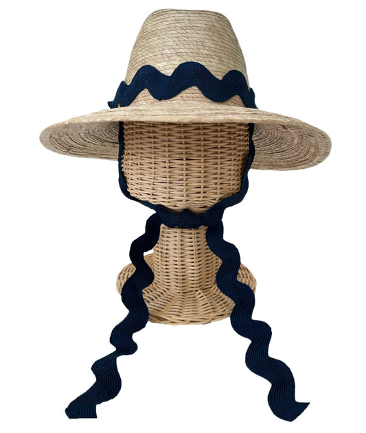 Petunia Girl's Sun Hat - Navy Ric-Rac Ribbon