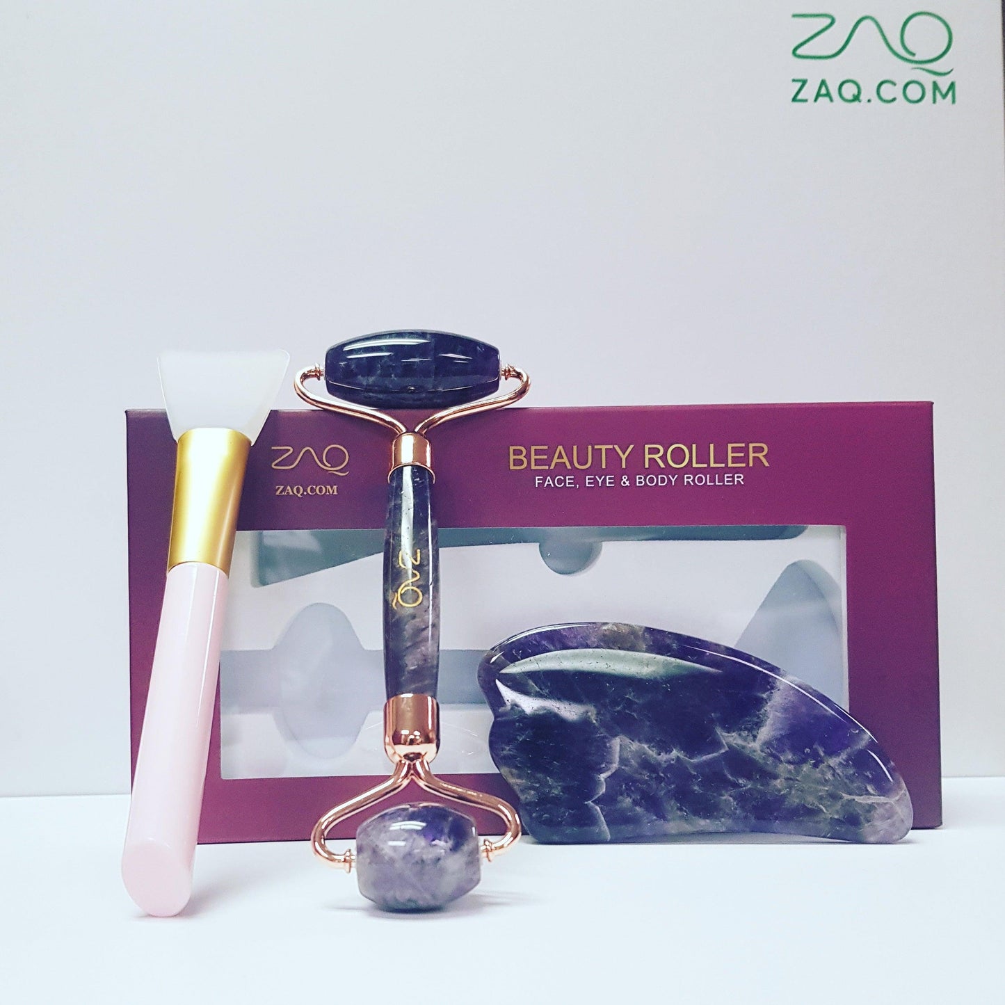 ZAQ Amethyst Facial Roller, Gua Sha, Brush Set