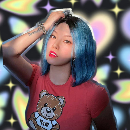 JBEXTENSION 12 Inches Bob Cut Frontlace Real Huaman Hair Crazy Color Wig PANDORA-AQUA