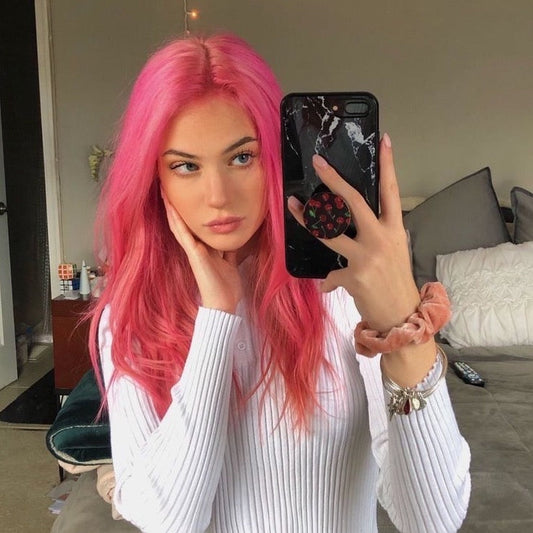 JBEXTENSION Real Human Hair 18 inches 13X5 Lakefront Free Parting 150 Density MARS ( Hot pink )