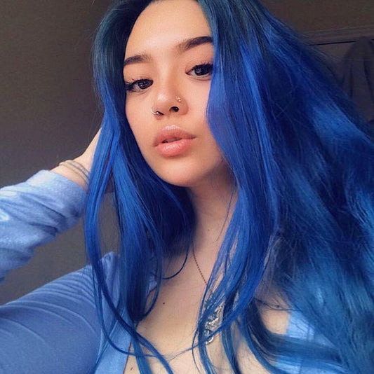 JBEXTENSION Real Human Hair 18 inches 13X5 Lakefront Free Parting 150 Density MARS ( Cobalt Blue )