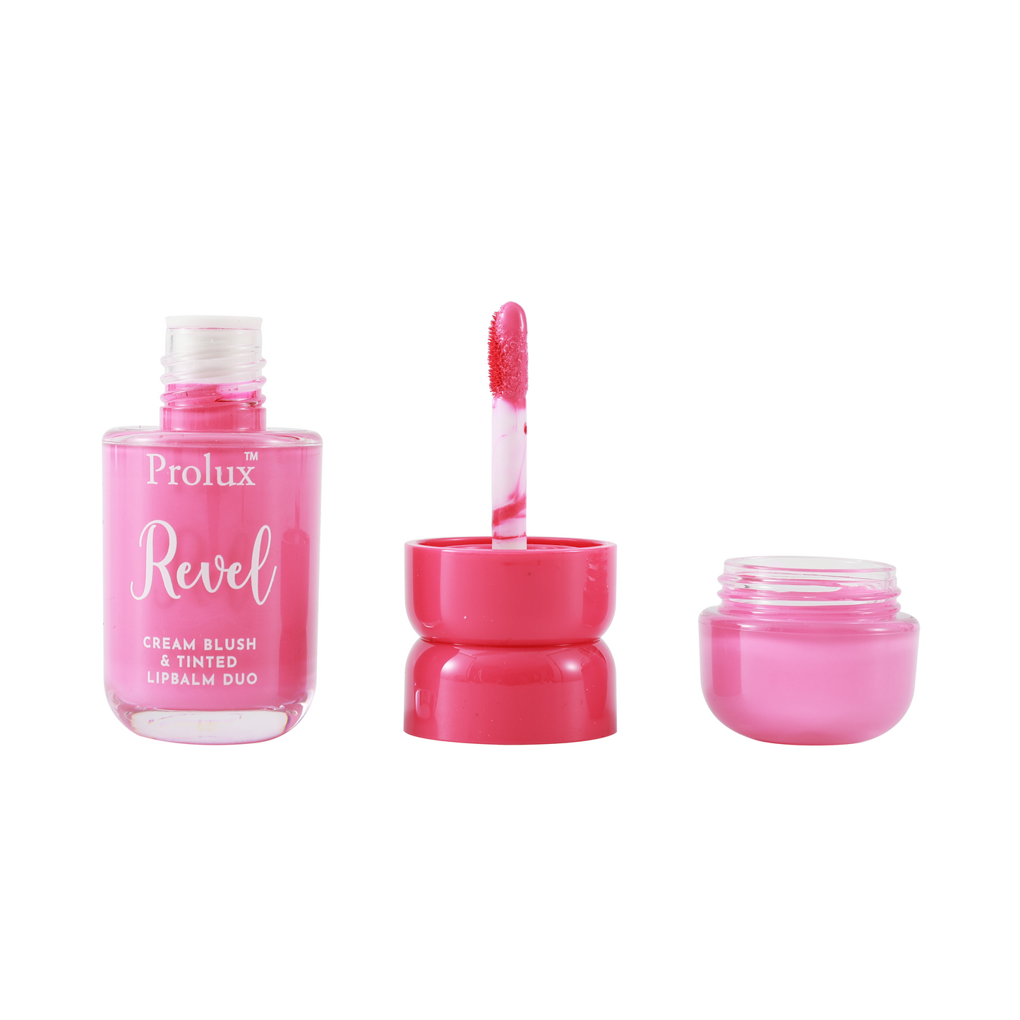 Dúo de rubor en crema y bálsamo labial con color Revel