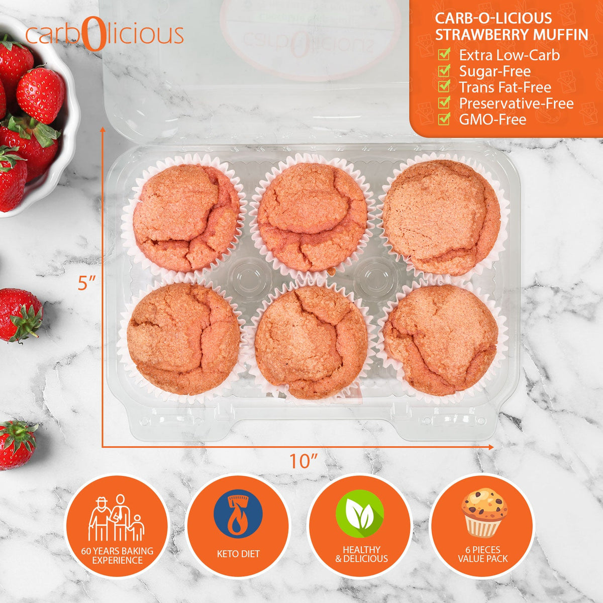 Carbolicious Strawberry Muffin (6 Muffins) Low-Carb Sugar-Free 2g Carbs per muffin Keto, Atkins Diabetic, Friendly