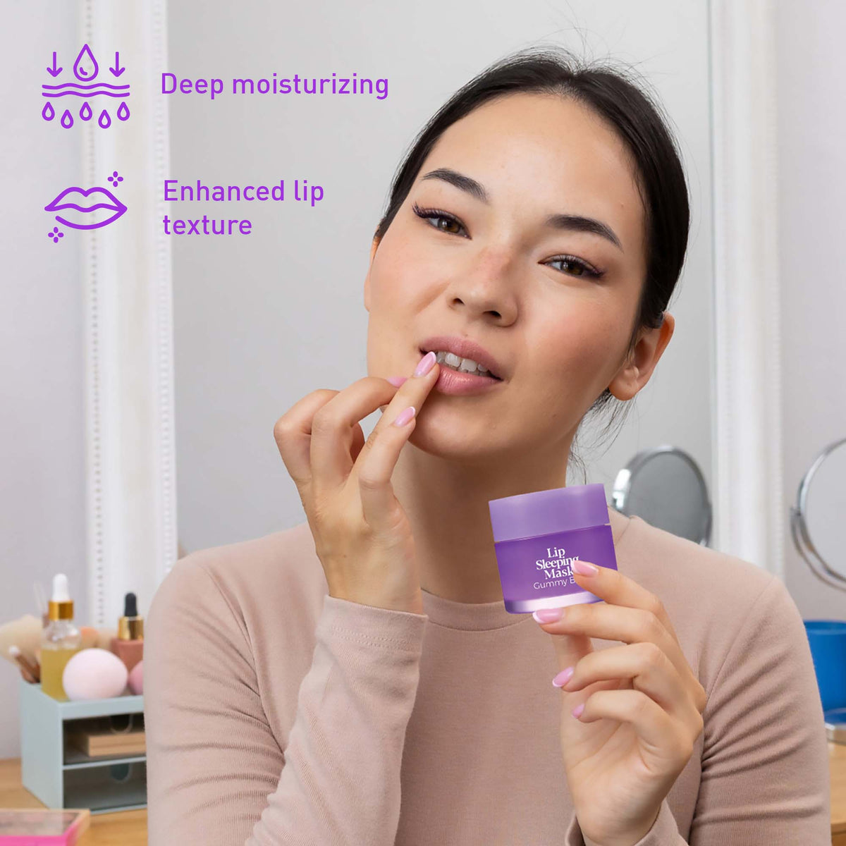 Pack de mascarillas labiales para dormir: Flor de cerezo y bayas + Osito de goma y menta fresca