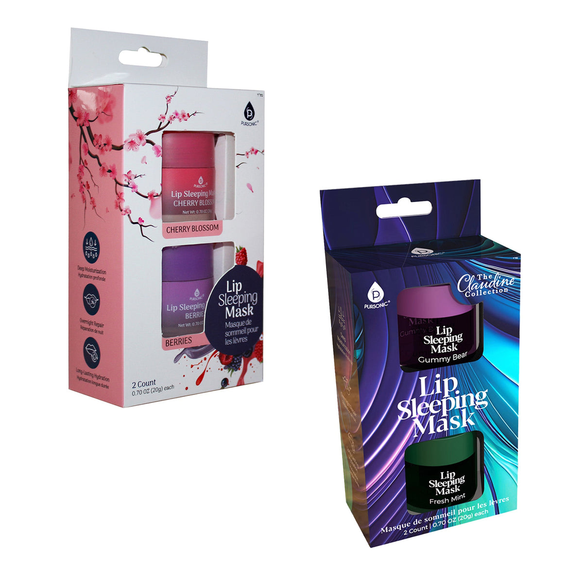 Pack de mascarillas labiales para dormir: Flor de cerezo y bayas + Osito de goma y menta fresca
