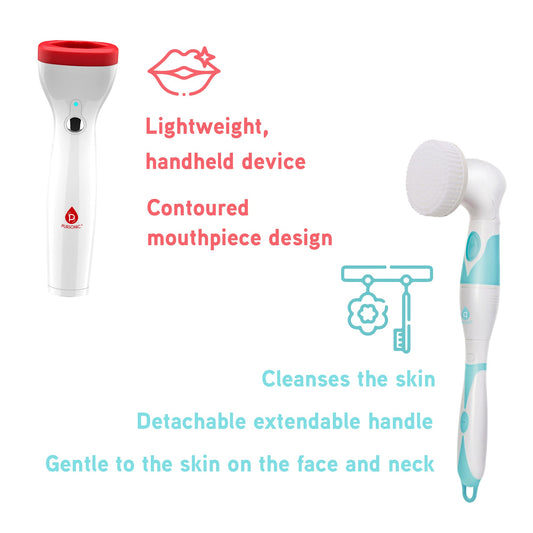 Radiant Beauty Bundle: Advanced Facial & Body Cleansing Brush With Extended Handle + Automatic Fuller Lip Plumper Device