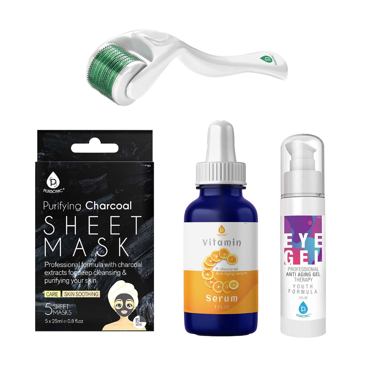 Paquete Radiance Boost: Derma Roller, Sérum de Vitamina C, Gel Antiedad para Ojos y Mascarilla de Carbón – Set de Cuidado de la Piel de 4 Pasos para una Piel Luminosa y Rejuvenecida