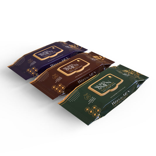 Men's Assorted Face and Body Wipes – Cedarwood, Tea Tree, and Eucalyptus (3-Pack, 150 Wipes)