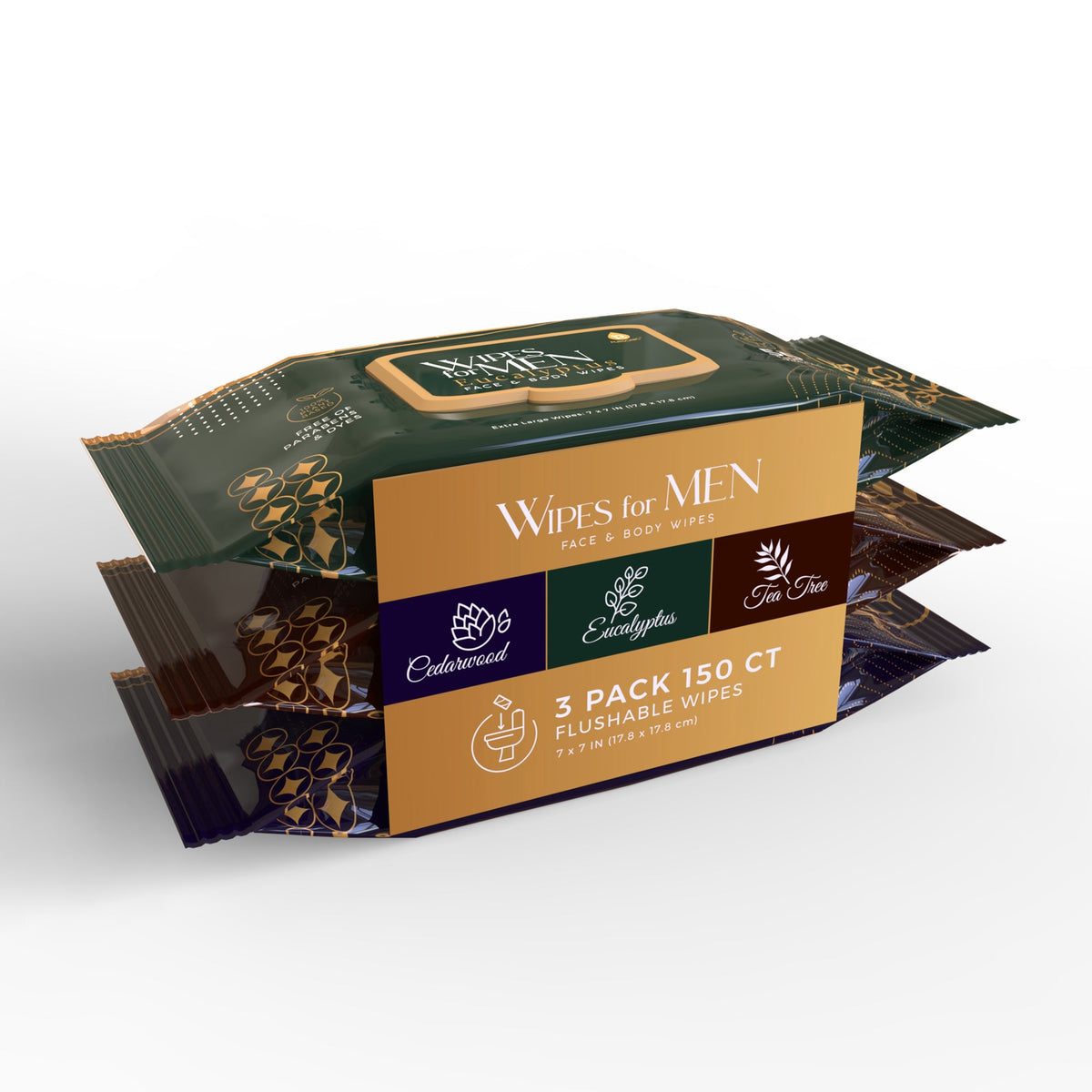Toallitas faciales y corporales surtidas para hombres: cedro, árbol de té y eucalipto (paquete de 3, 150 toallitas)