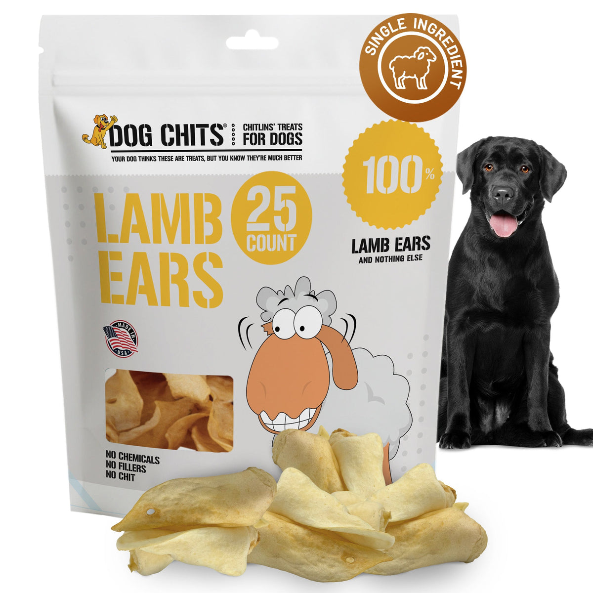 Oreilles d'agneau pour chiens, grandes - Paquet de 25