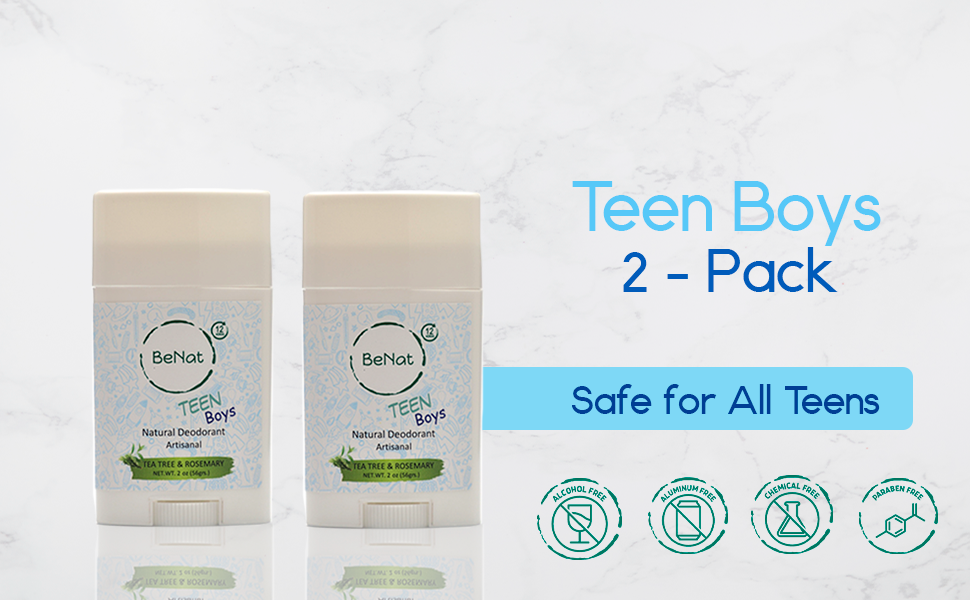Paquete de 2 desodorantes totalmente naturales para niños y adolescentes