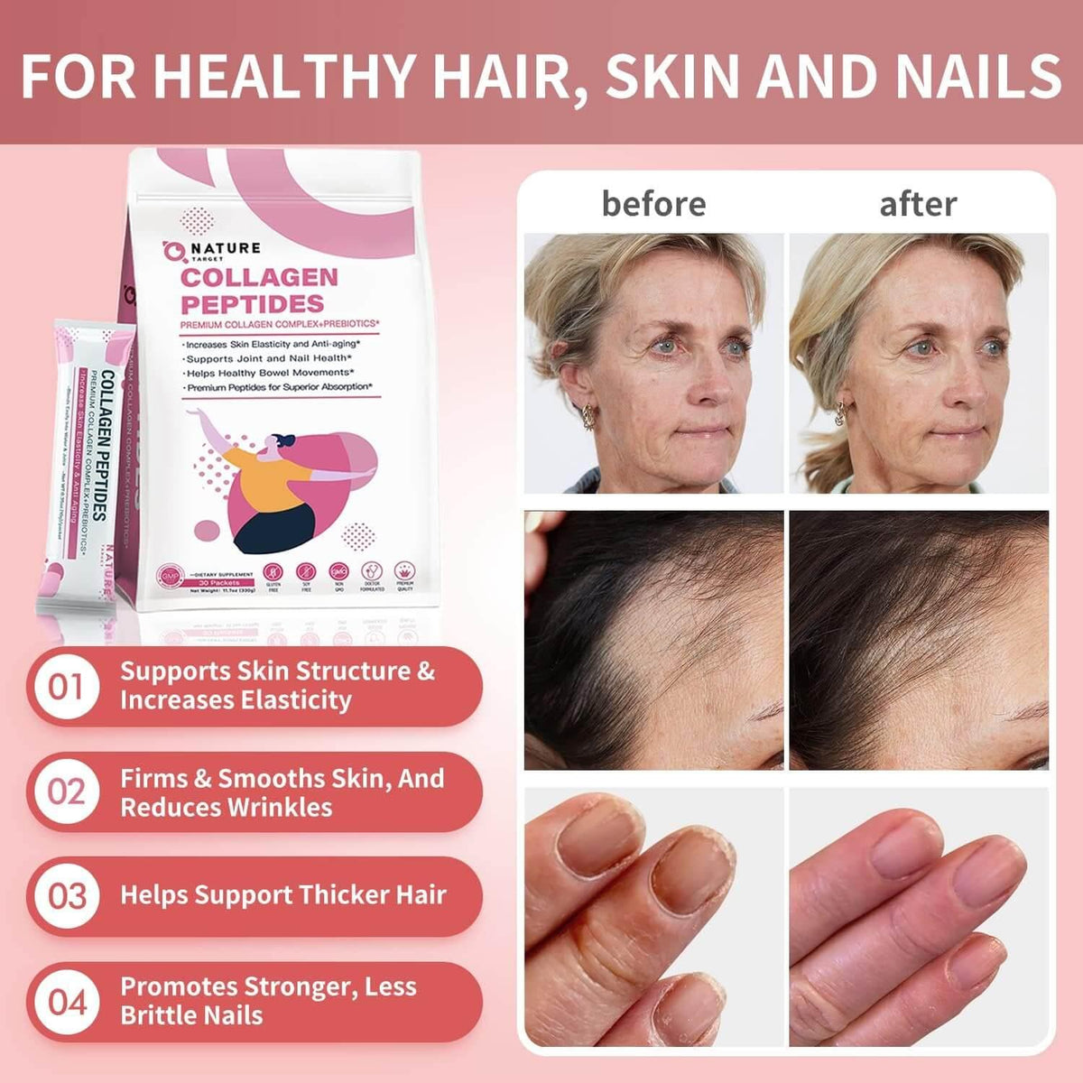 Péptidos de colágeno para cabello, piel y uñas (30 sobres)