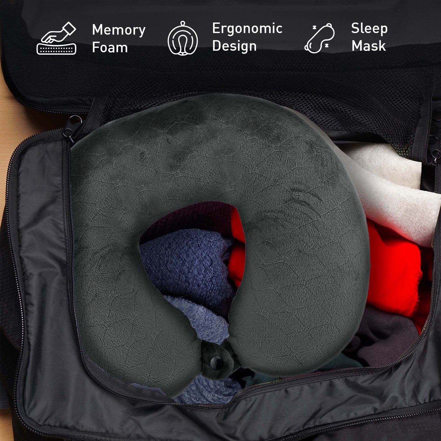 Mindful Traveler Bundle: Memory Foam Travel Pillow with Sleep Mask & Purtag Tracker