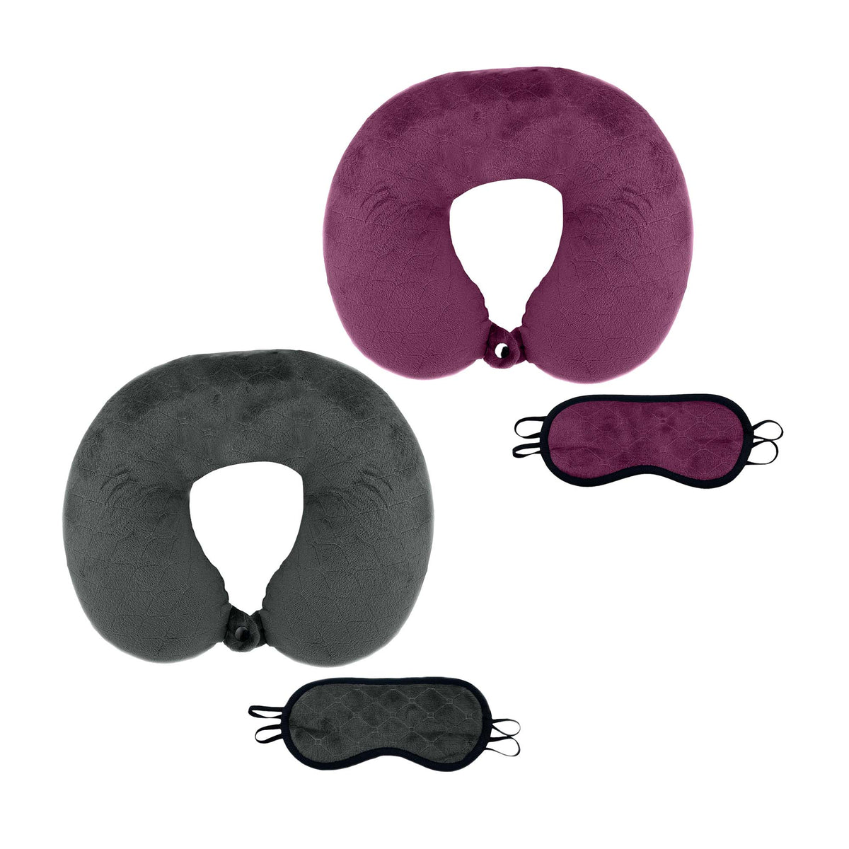 Dos almohadas de viaje de espuma viscoelástica con antifaz para dormir: la mejor comodidad para parejas en movimiento.