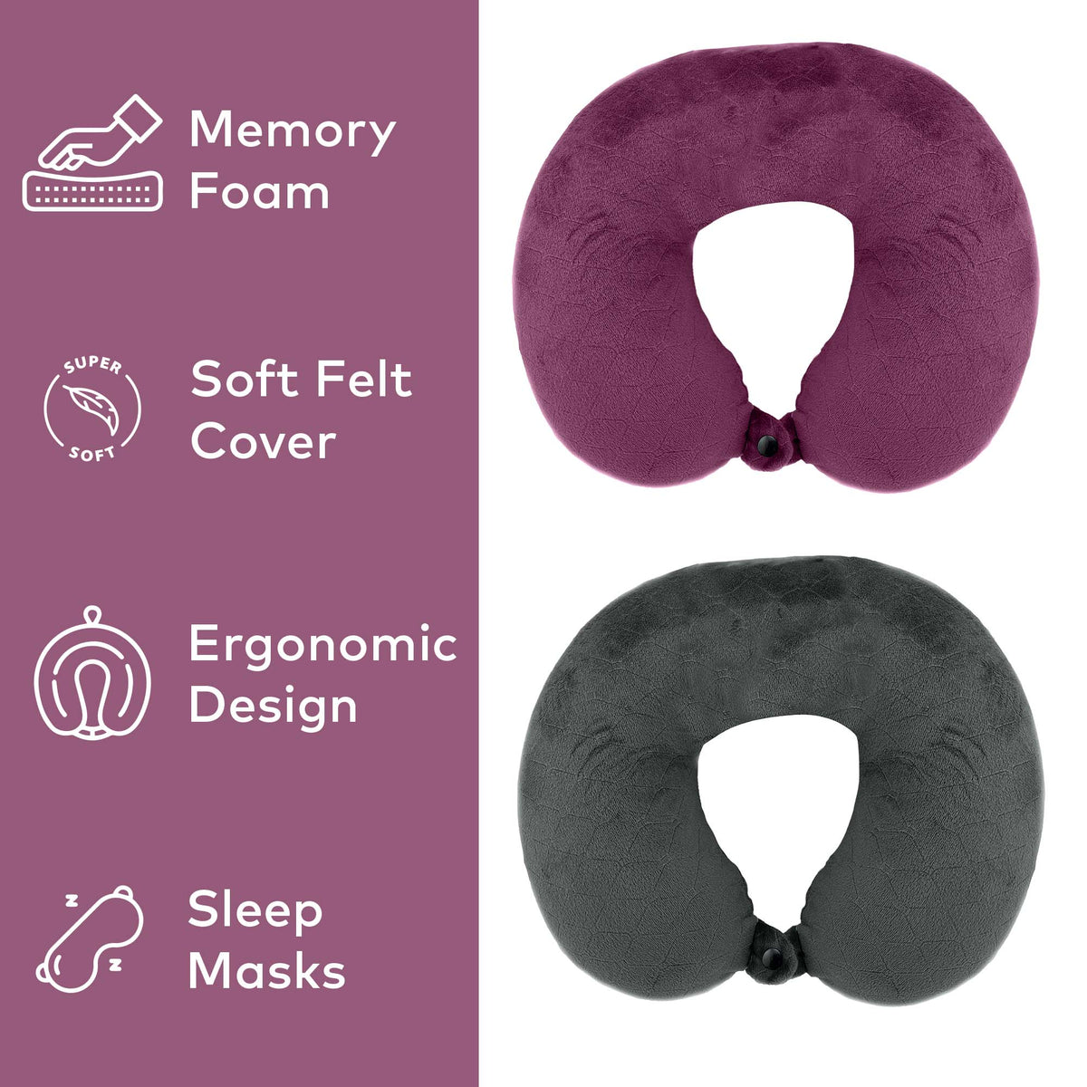 Dos almohadas de viaje de espuma viscoelástica con antifaz para dormir: la mejor comodidad para parejas en movimiento.