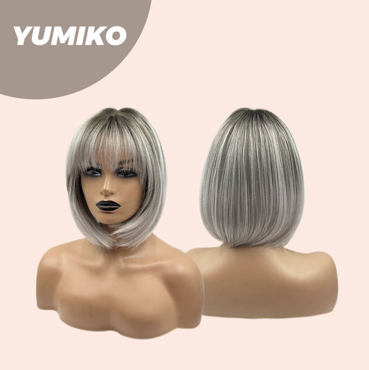 JBEXTENSION 12 Inches Bob Cut Grey Wig With Bangs YUMIKO