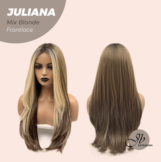 JBEXTENSION 26 Inches Wolf Cut Brown With Blonde Highlight Frontlace Glueless Wig JULIANA MIX BLONDE