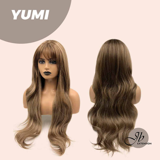JBEXTENSION 30 Inches Long Light Brown With Highlight Wig With Bangs YUMI