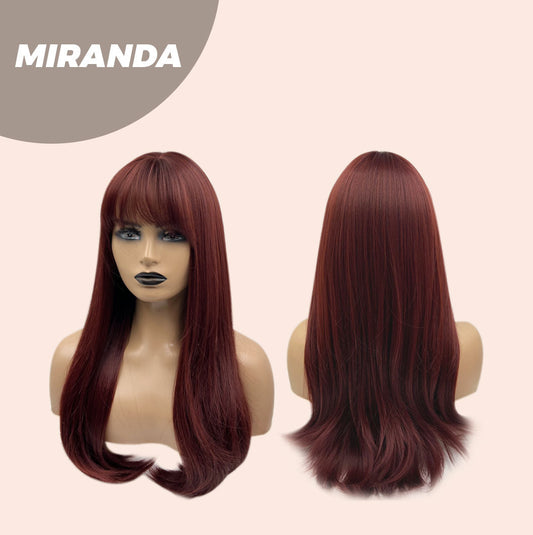 JBEXTENSION 22 Inches Dark Red Curly Wig With Bangs MIRANDA