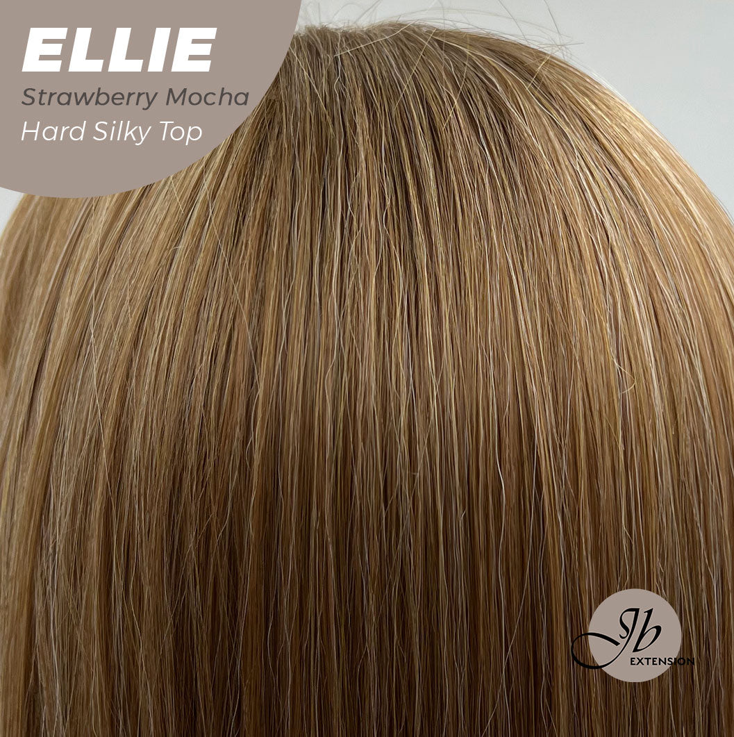 JBEXTENSION 26 Inches Scalpiana Strawberry Mocha Wolf Cut 3.5X4 Hard Silky Top Natural Scalp Effect Wig With Bangs ELLIE STRAWBERRY MOCHA Silk Top