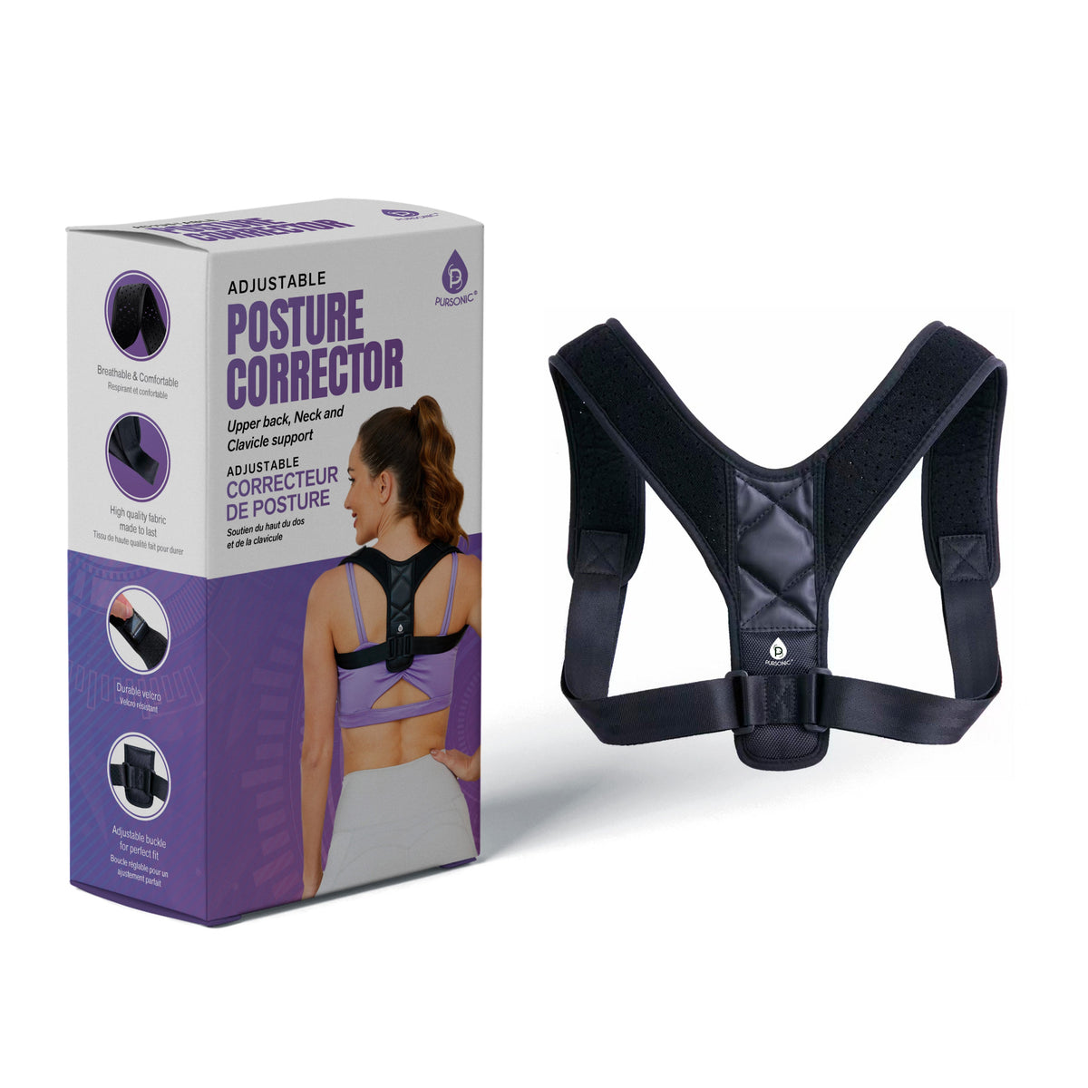Corrector de postura ajustable para la parte superior de la espalda, cuello y clavícula.