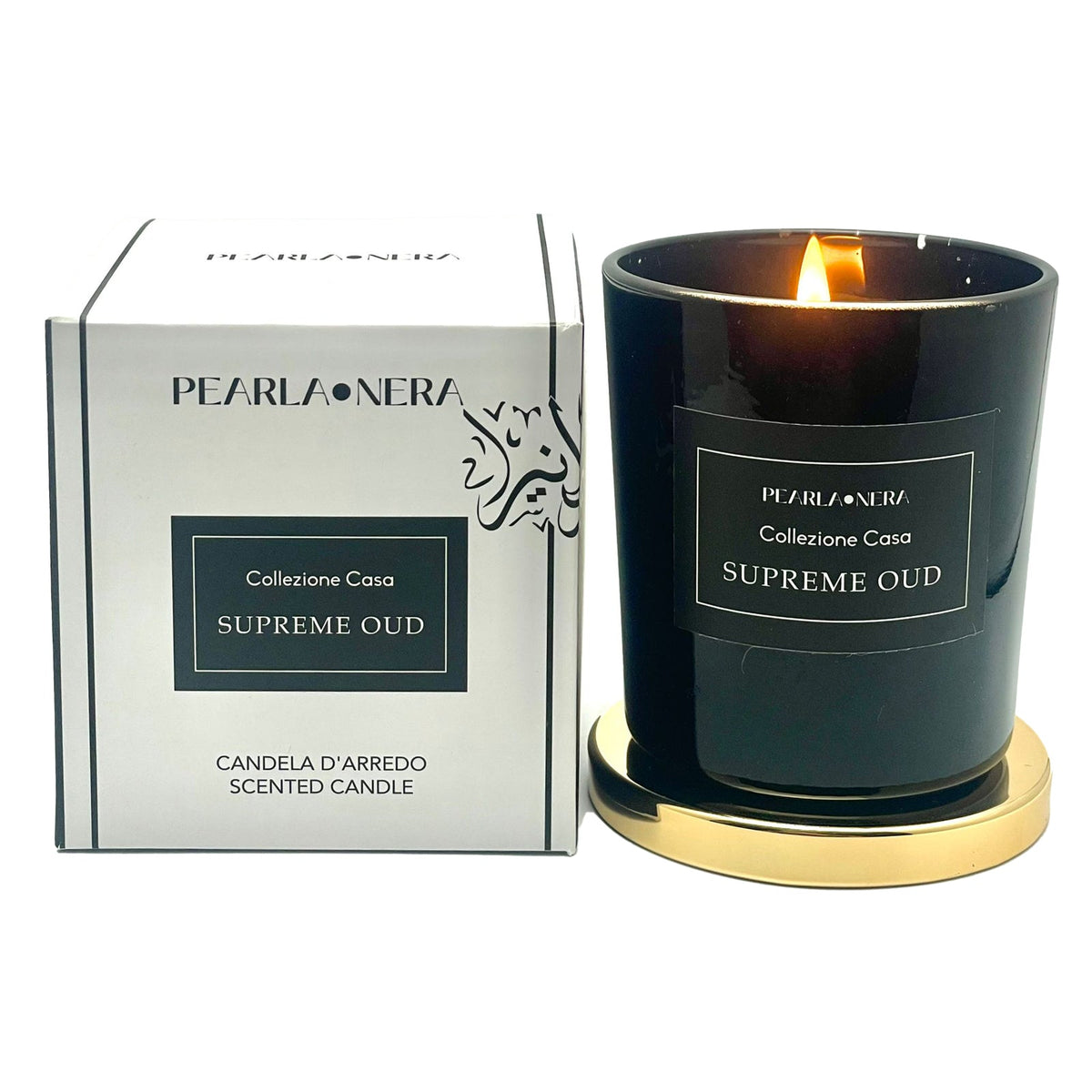 Vela de vidrio de 7 oz de madera de roble con tapa dorada