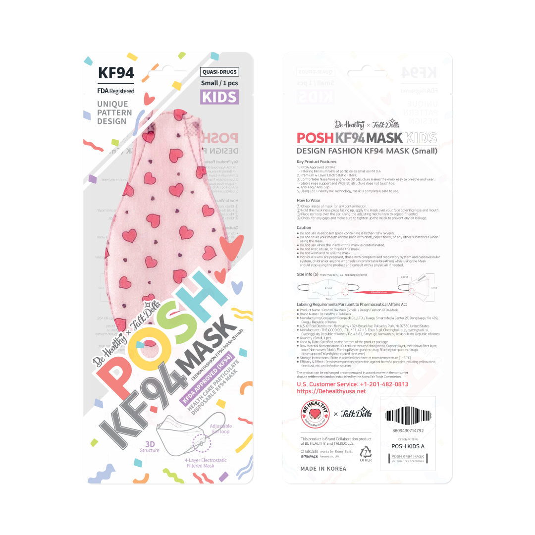 POSH KIDS KF94 Small Mask Little Hearts - Pink (KA11)