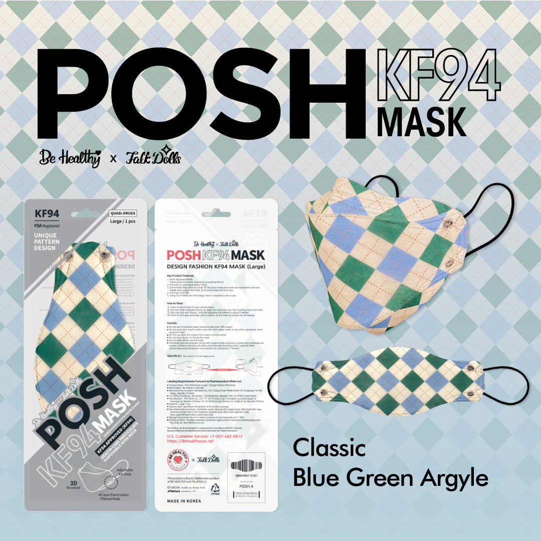POSH KF94 Mask Classic Blue Green Argyle (A09)