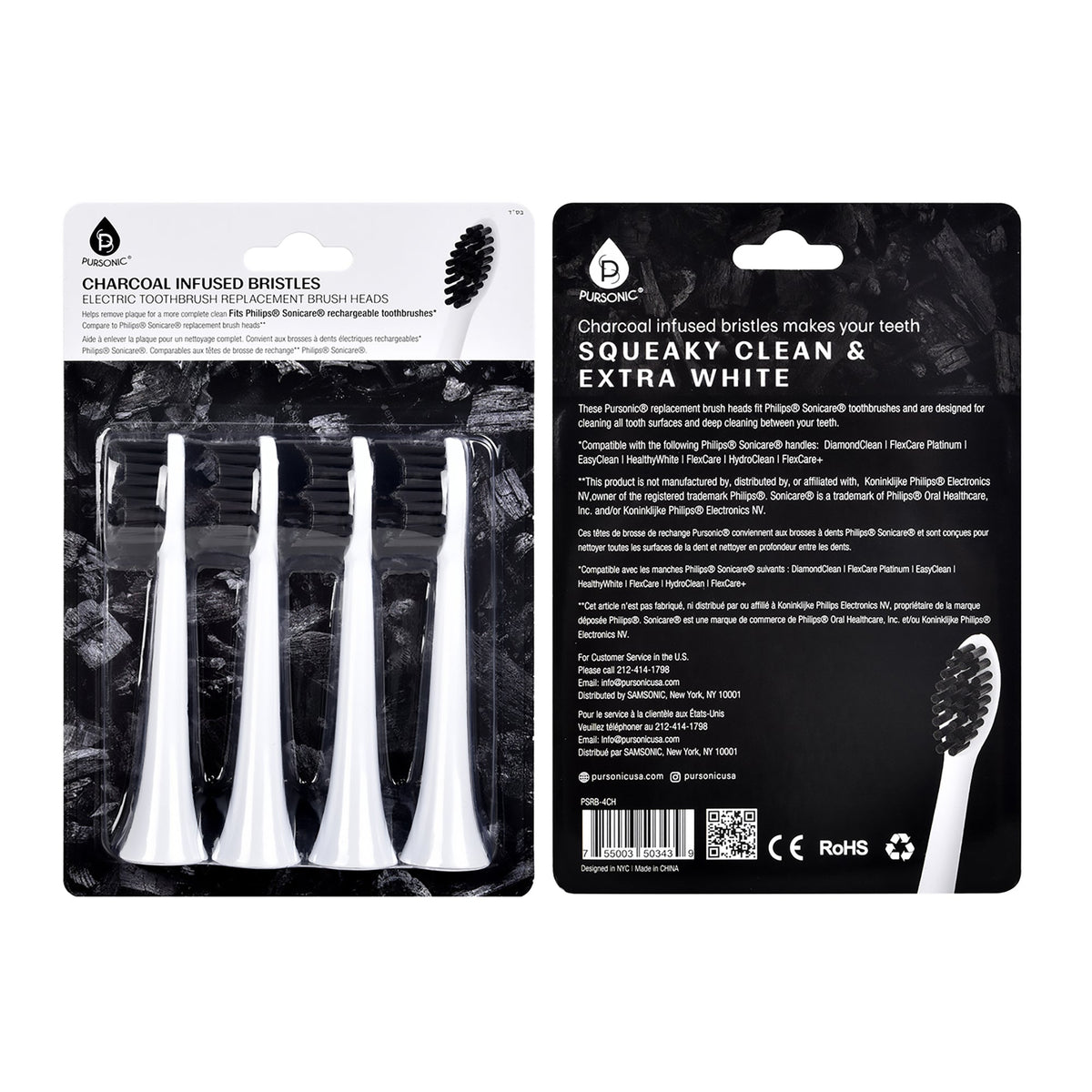 Cabezales de repuesto Pursonic con cerdas de carbón, compatibles con mangos de cepillos de dientes eléctricos Philips Sonicare (paquete)