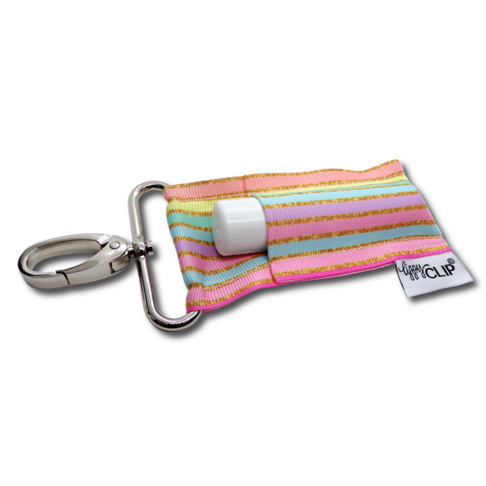 Pastel Gold Stripe LippyClip KISS for larger lip balms, essential oil rollers, etc.
