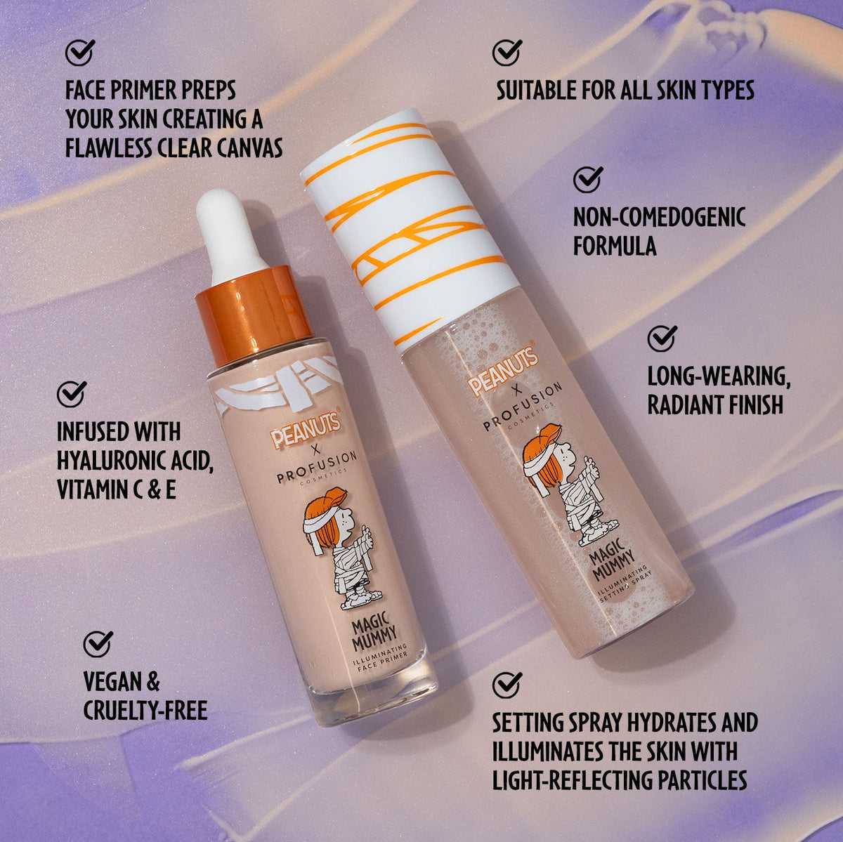 Prebase iluminadora y spray fijador Magic Mummy | Peanuts Halloween