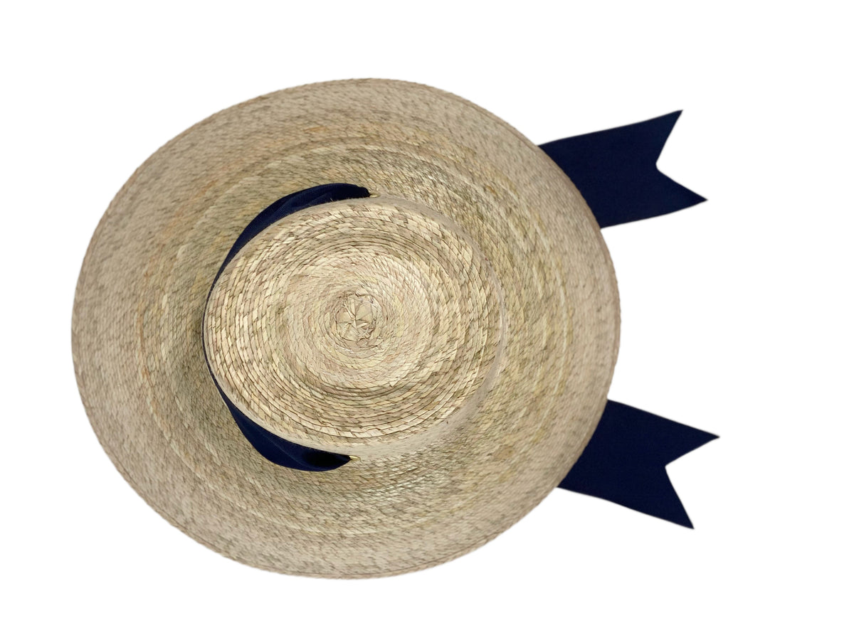 Sombrero para el sol con flores silvestres - Cinta de grogrén ancha y corta azul marino