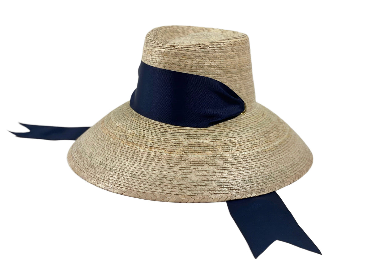 Sombrero para el sol con flores silvestres - Cinta de grogrén ancha y corta azul marino