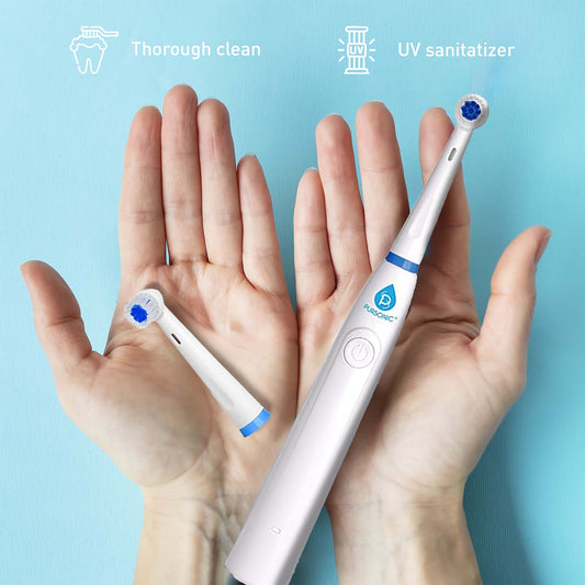 Family Dental Care Bundle: Pursonic RET200 Oscillating Electric Rechargeable Toothbrush, Eco-Friendly Cedarwood Toothbrushes (6 Pack), Portable UV Toothbrush Sanitizer