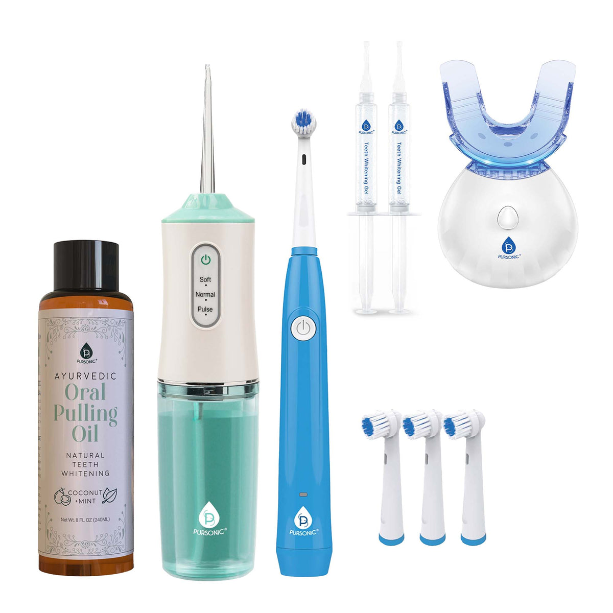 Pursonic Ultimate Oral Care Bundle – Flosser, Electric Toothbrush, Whitening, and Ayurveda Care