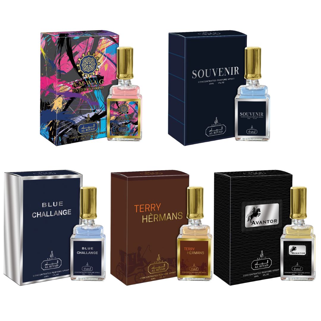 Fragancias en aerosol ALRIYAD de 5 botellas para hombres inspiradas en diseñadores