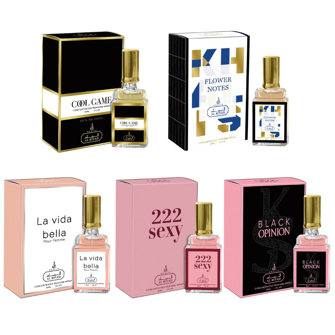Fragancias en aerosol ALRIYAD para mujer (5 botellas, set 1) inspiradas en diseñadores