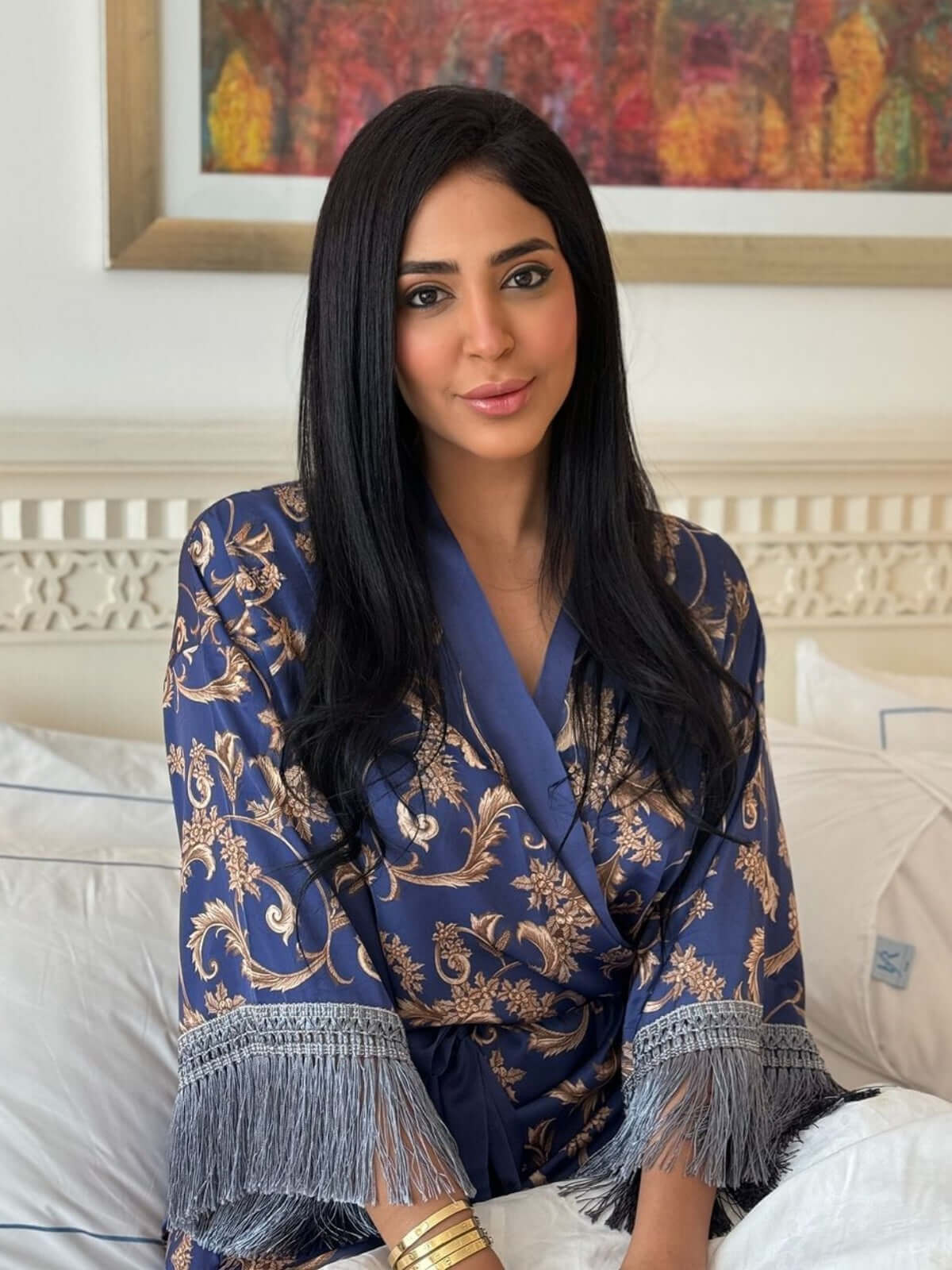 Bata kimono azul con borlas